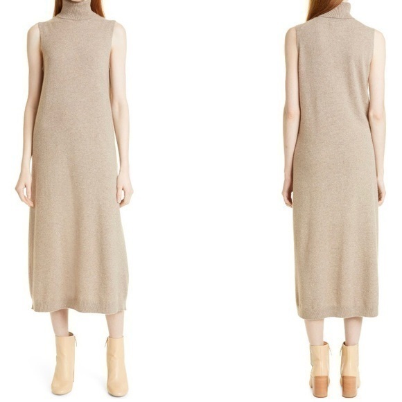 Nordstrom Dresses & Skirts - NORDSTROM SIGNATURE 100% Cashmere Turtleneck Sleeveless Sweater Dress in Tan L